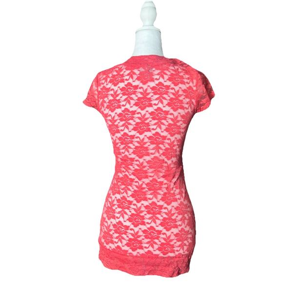 Y2K Sheer Lace Coral Feminine Romantic Top Vanity Sz M 2000s Indie Sleaze Party - Picture 2 of 8